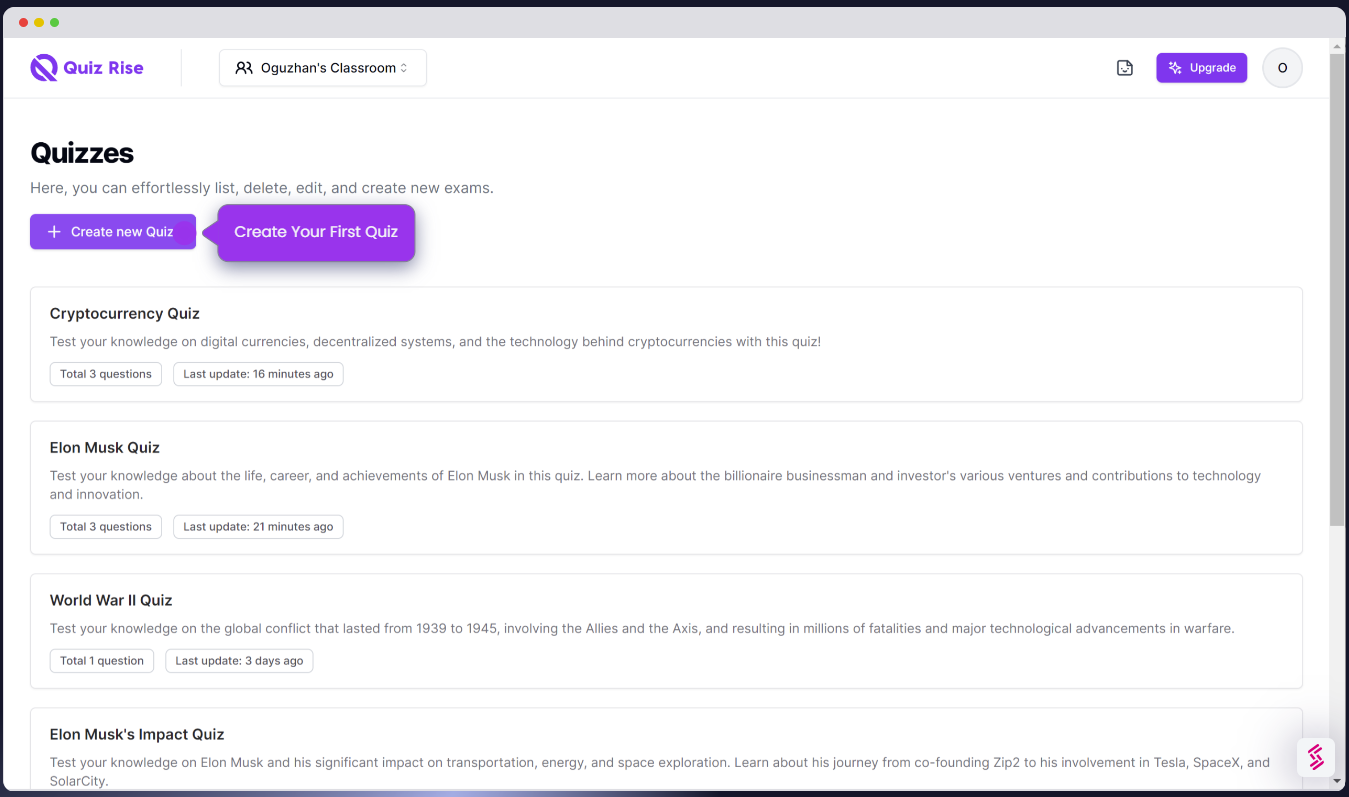 screenshot of QuizRise