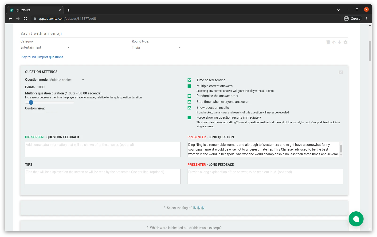 screenshot of QuizWitz