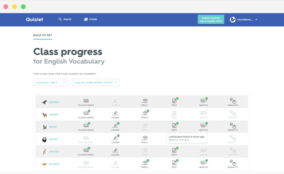 screenshot of Quizlet