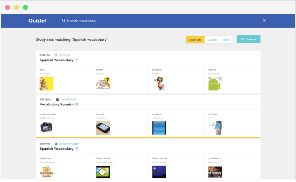 screenshot of Quizlet