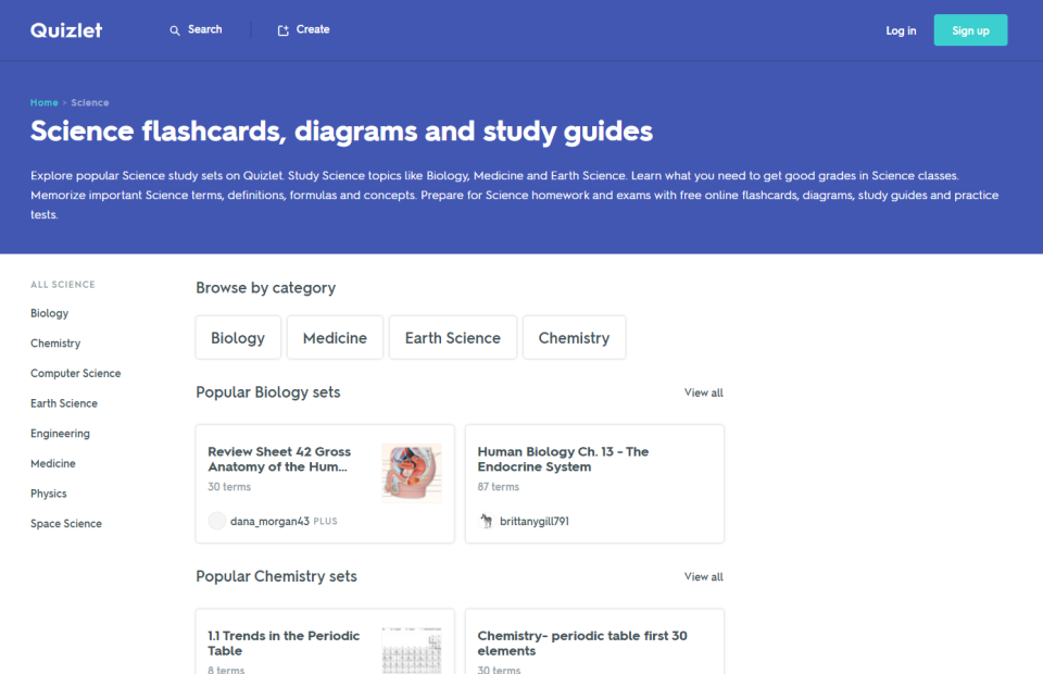 screenshot of Quizlet