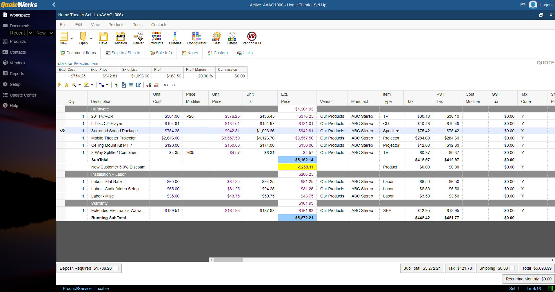 screenshot of QuoteWerks
