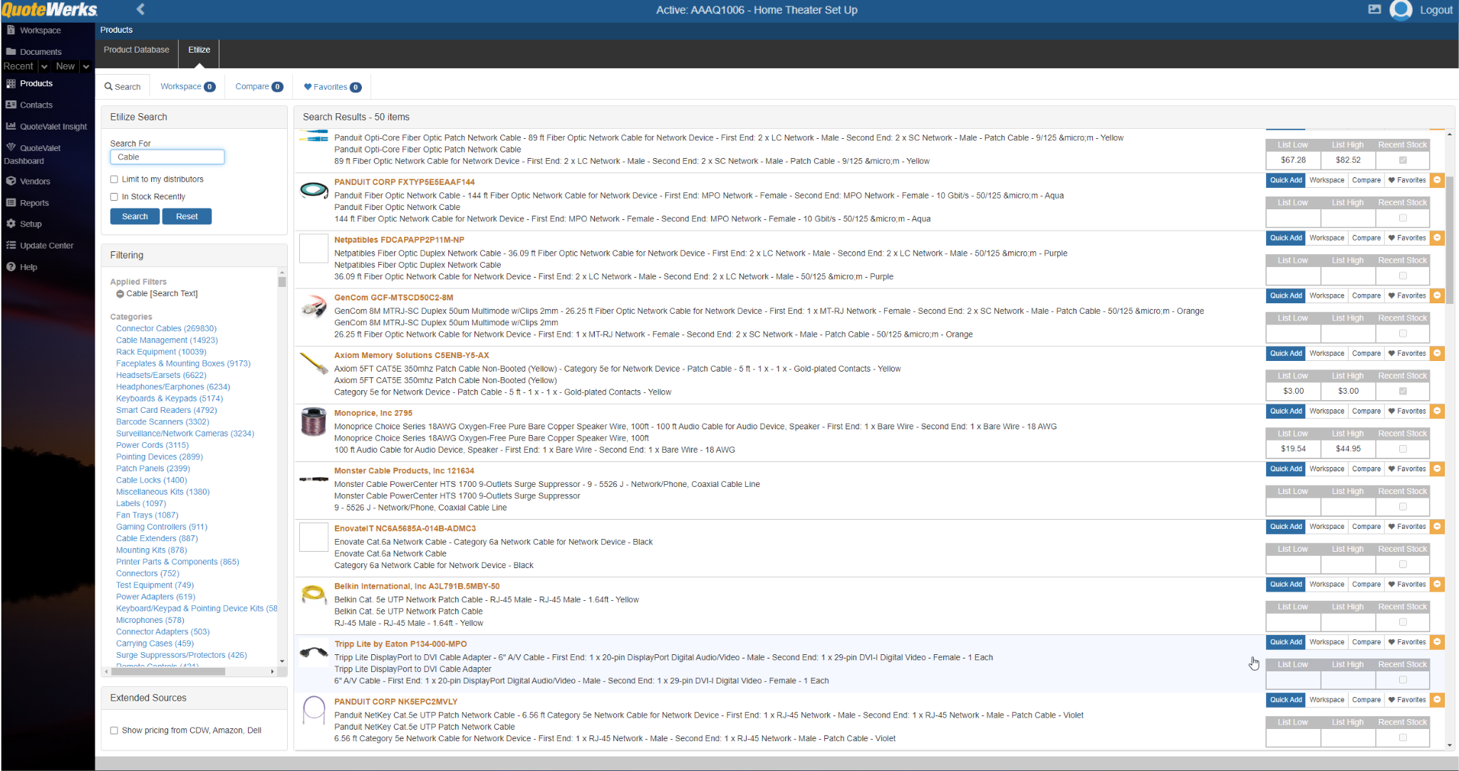 screenshot of QuoteWerks