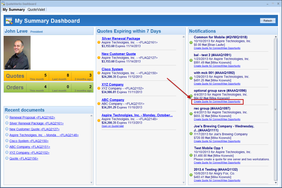 screenshot of QuoteWerks