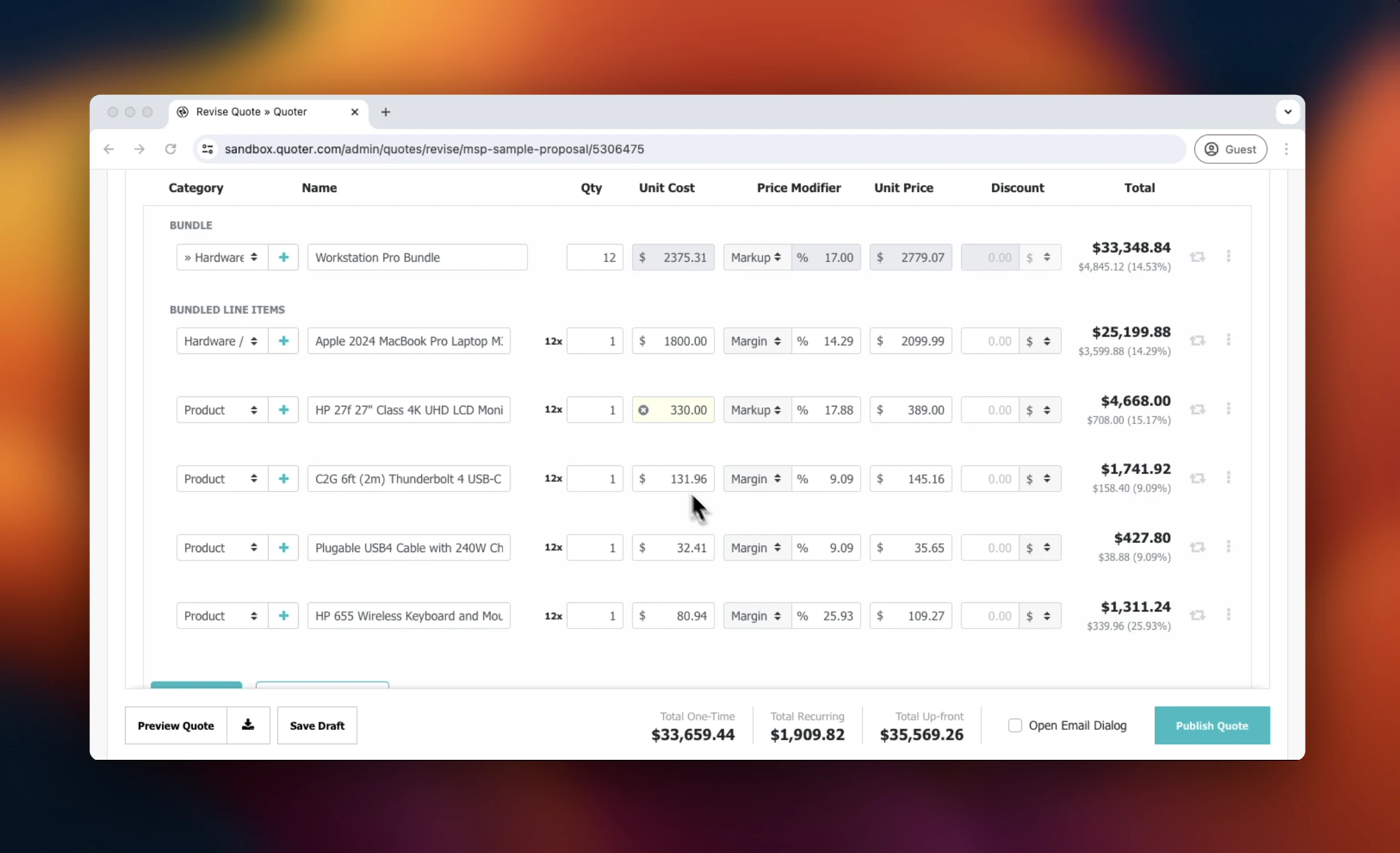 screenshot of Quoter