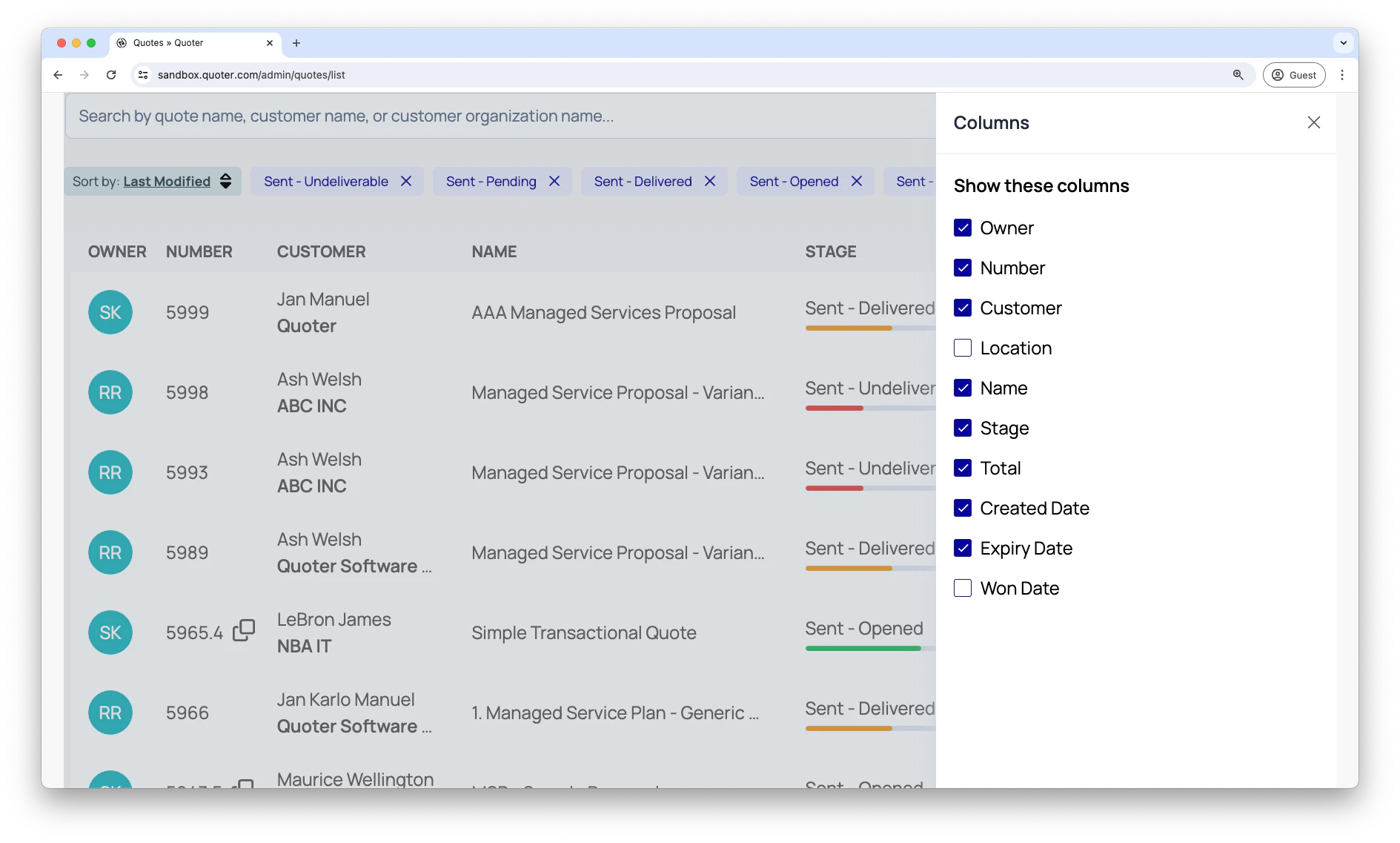 screenshot of Quoter