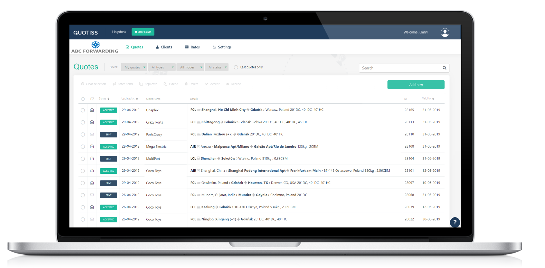 screenshot of Quotiss