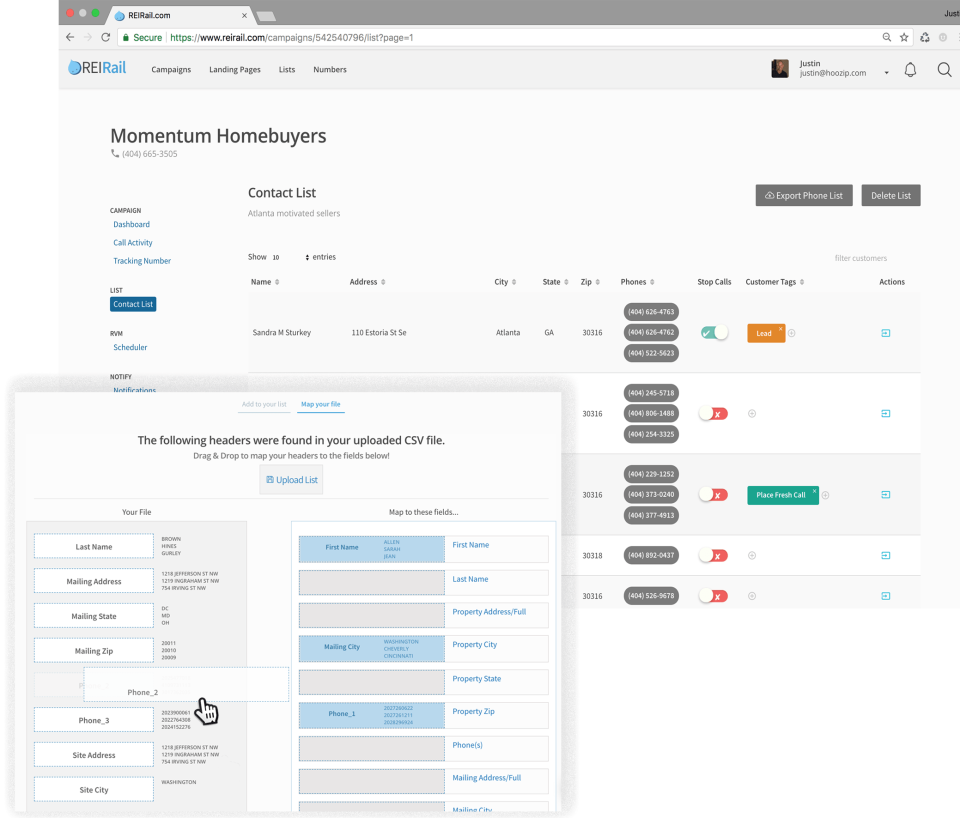 screenshot of REIRail