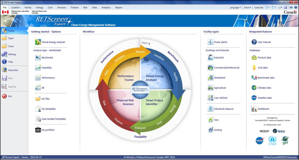 screenshot of RETScreen