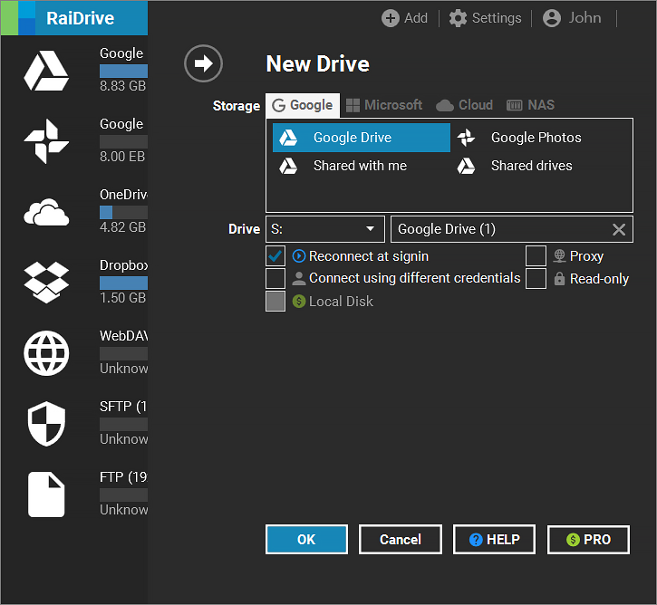 screenshot of RaiDrive