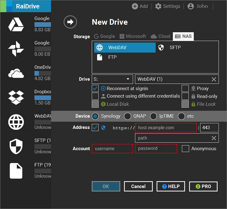 screenshot of RaiDrive