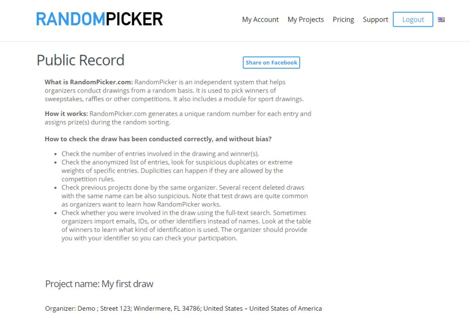 screenshot of RandomPicker.com