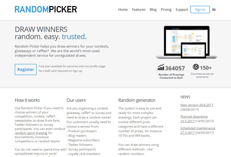 screenshot of RandomPicker.com