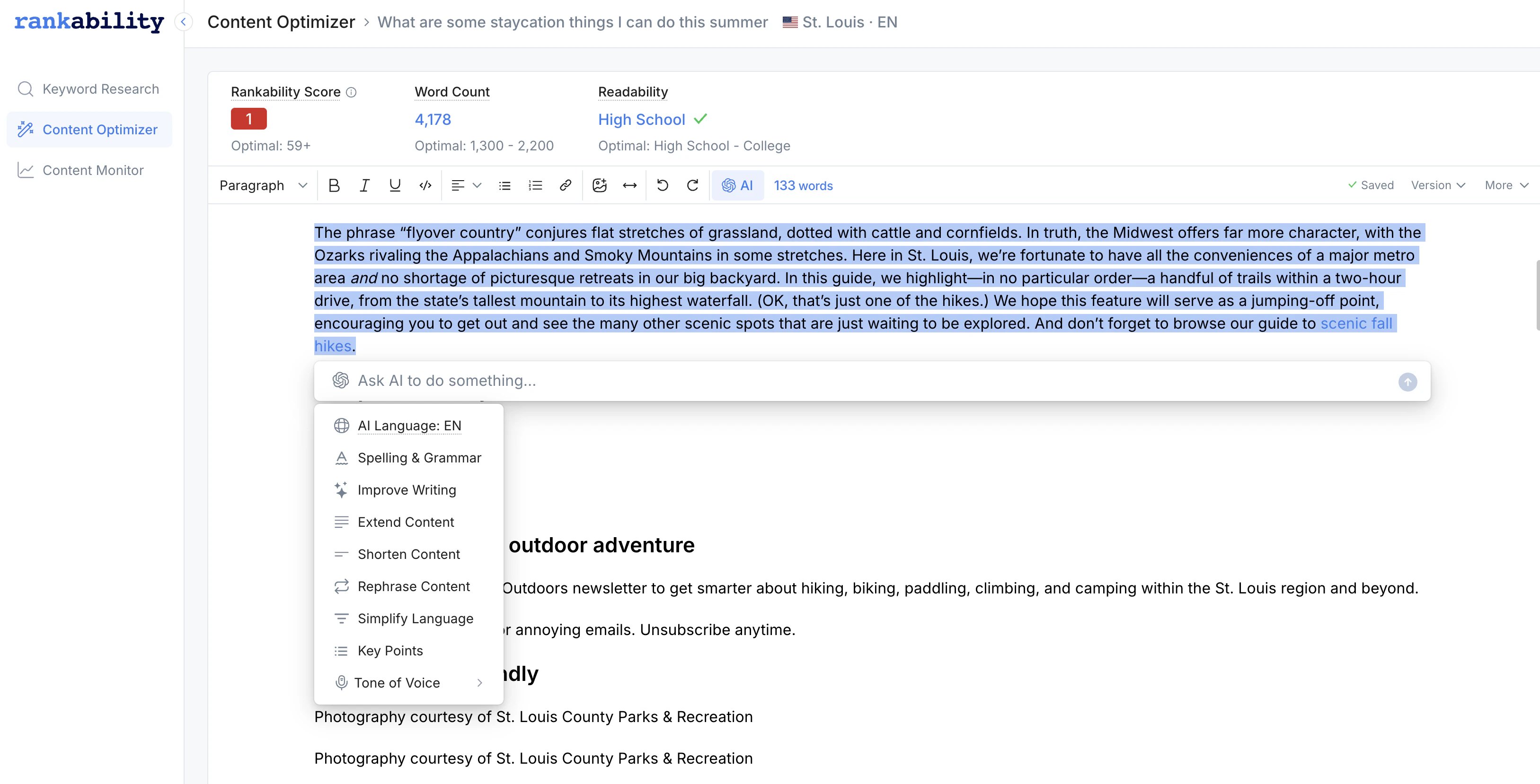screenshot of Rankability