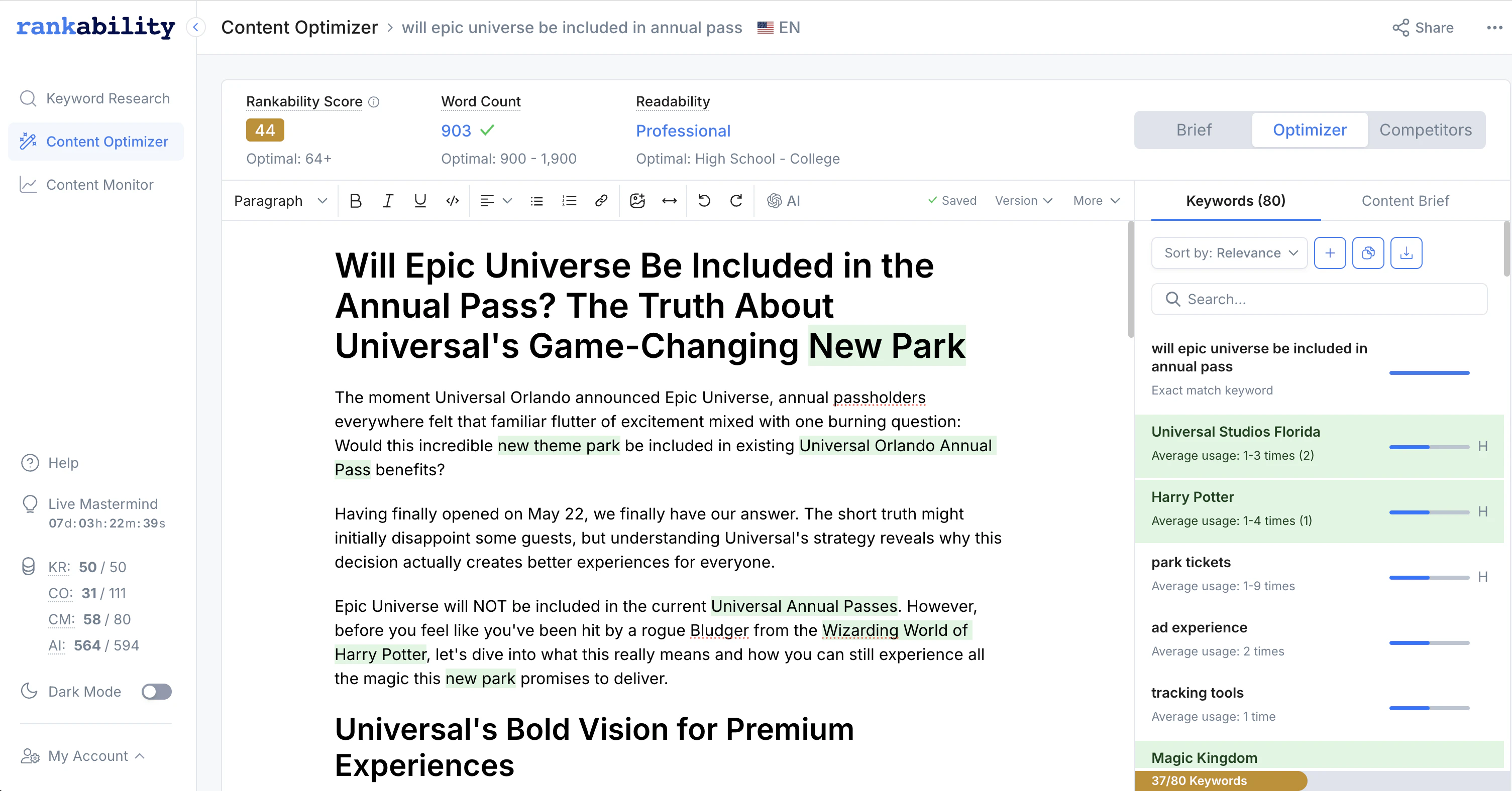 screenshot of Rankability