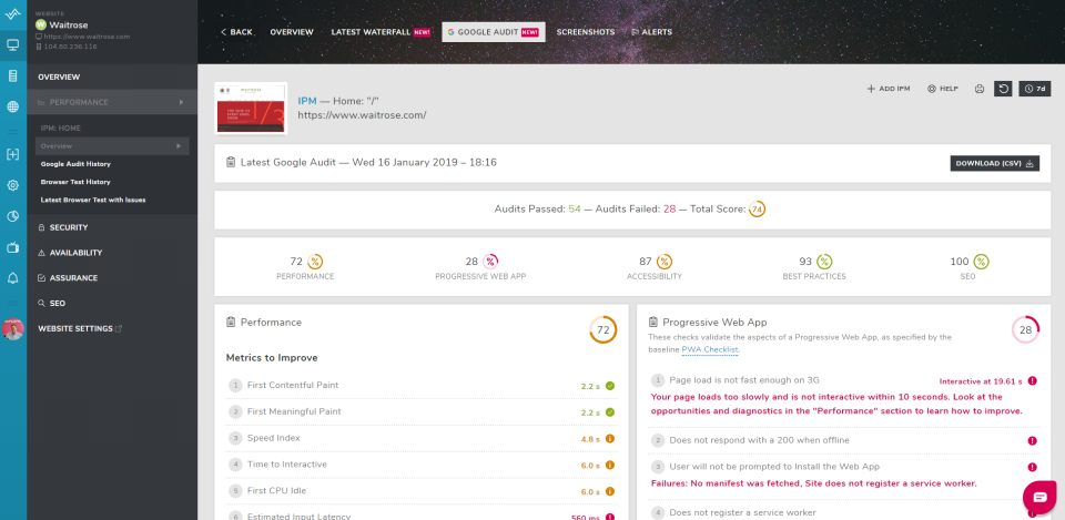 screenshot of RapidSpike