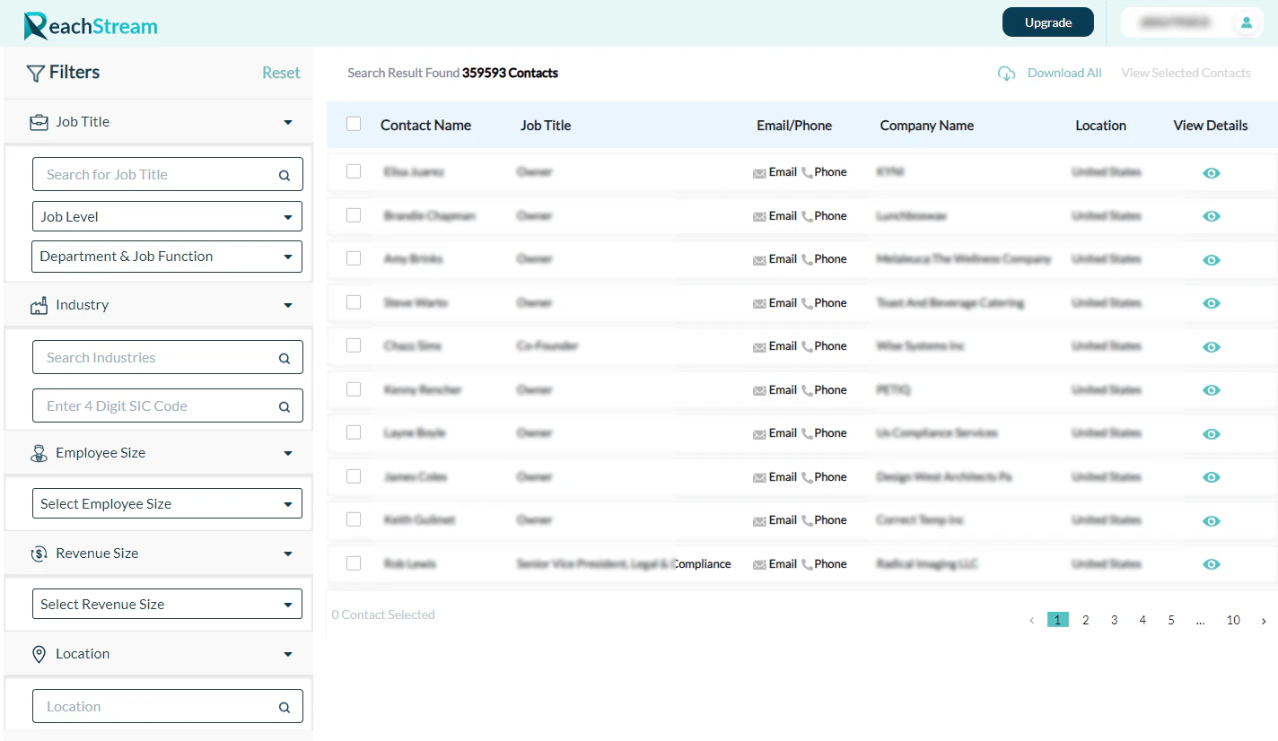 screenshot of ReachStream