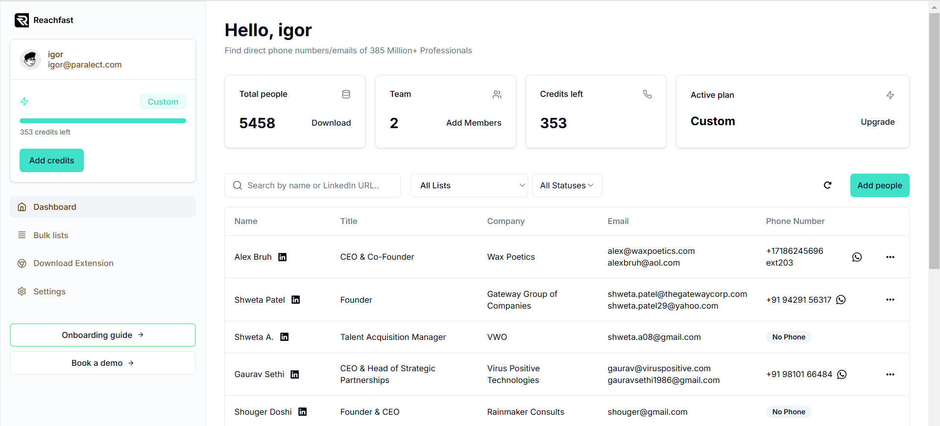 screenshot of Reachfast