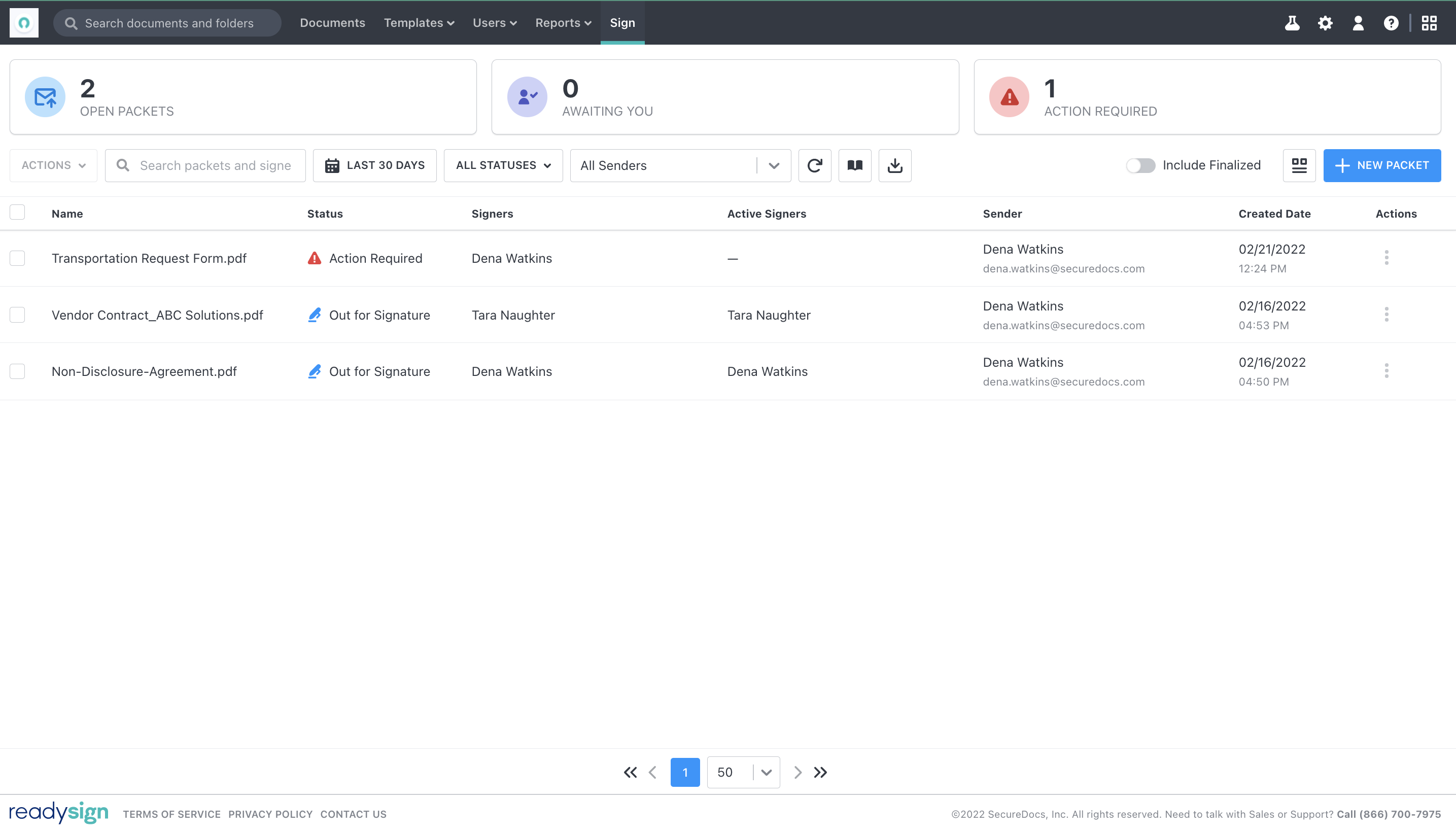screenshot of ReadySign