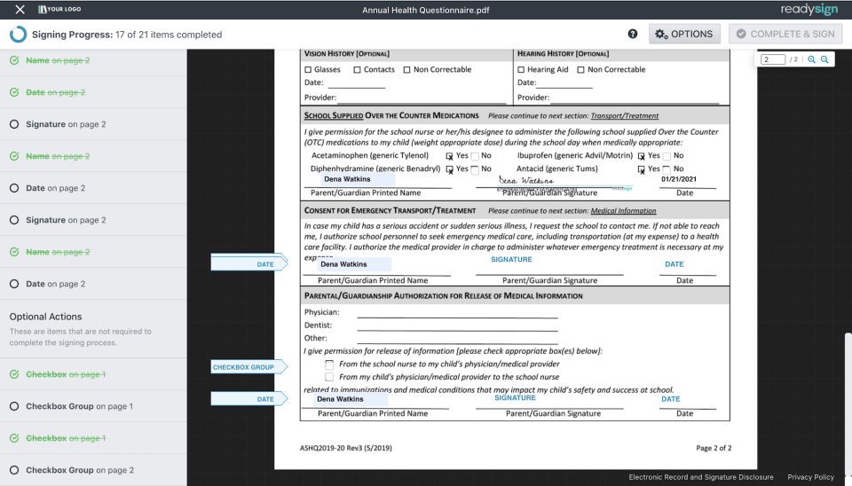 screenshot of ReadySign