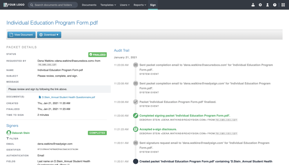 screenshot of ReadySign