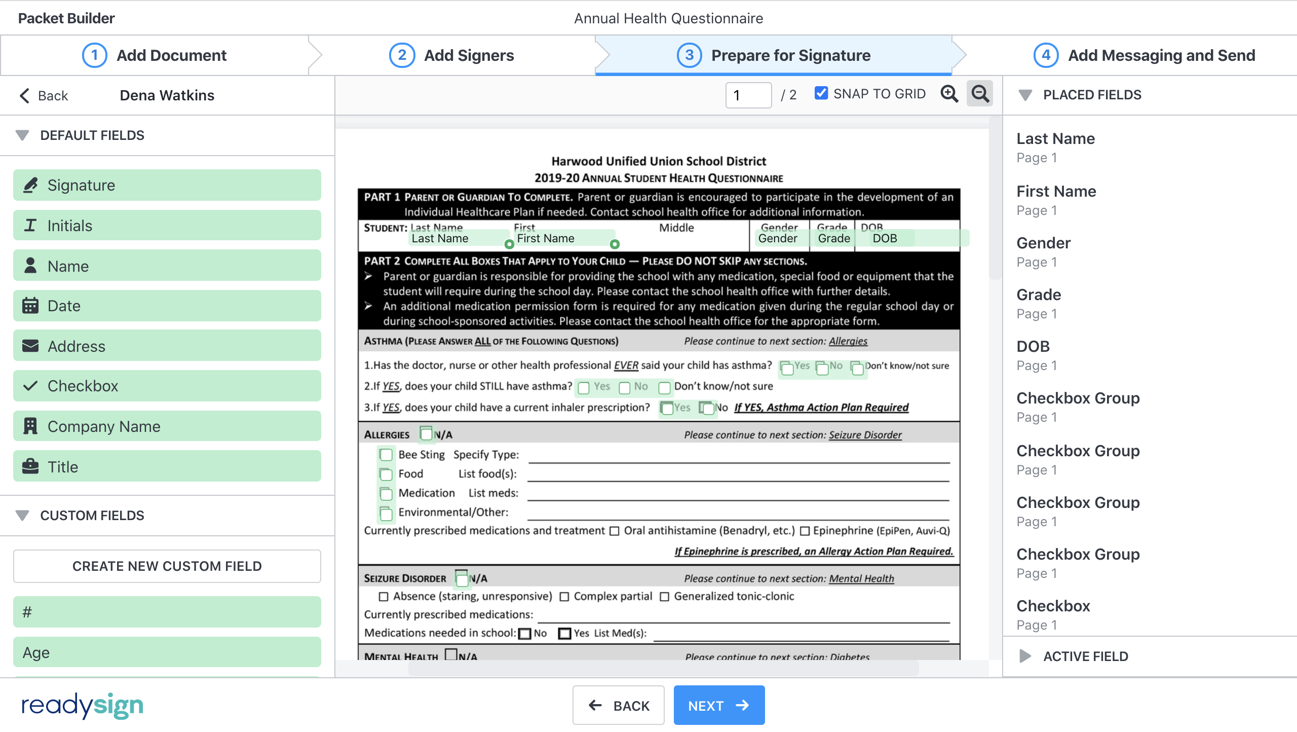 screenshot of ReadySign