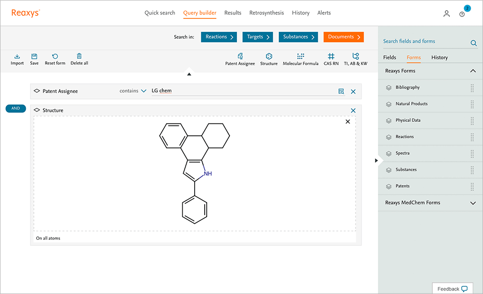 screenshot of Reaxys