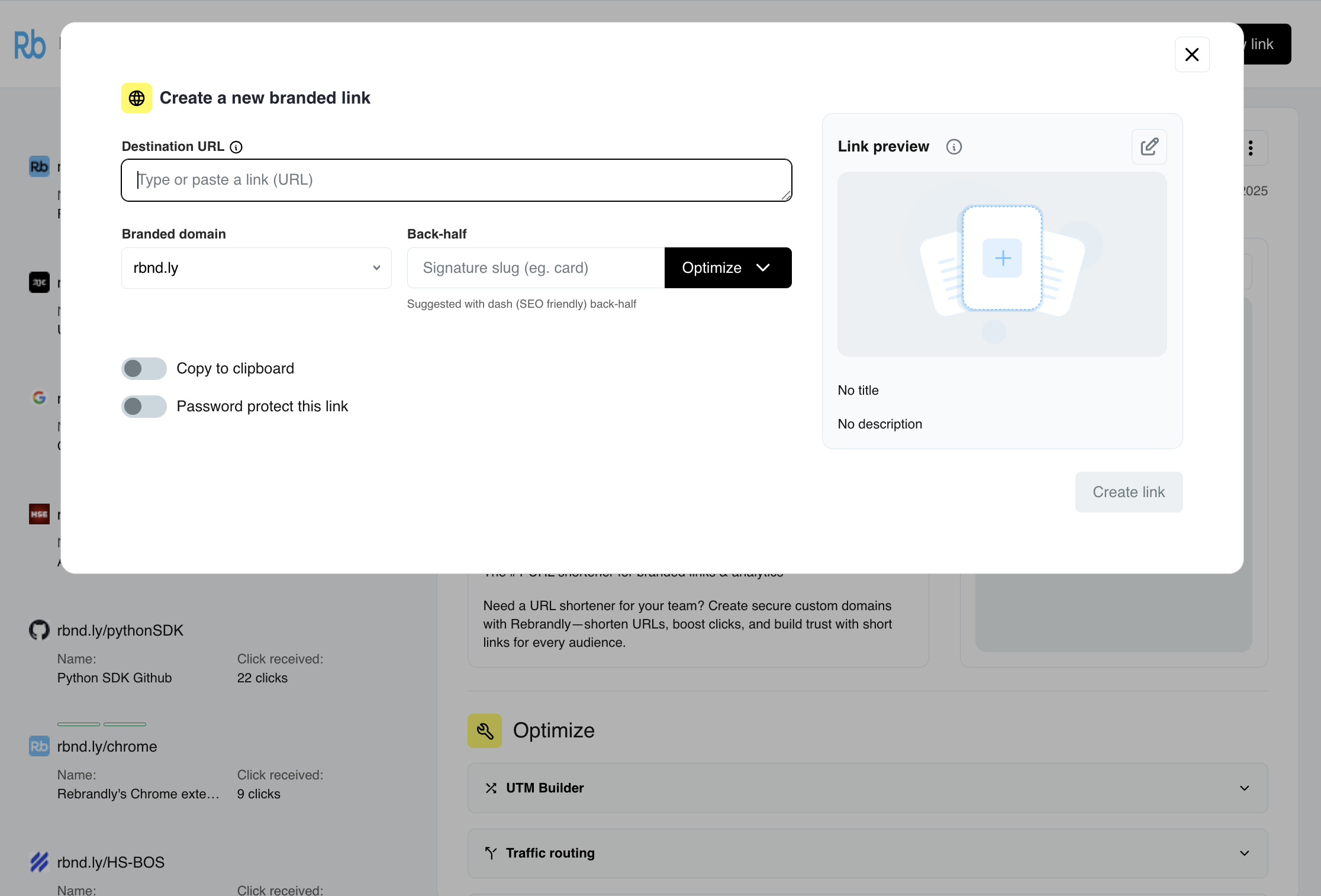 screenshot of Rebrandly