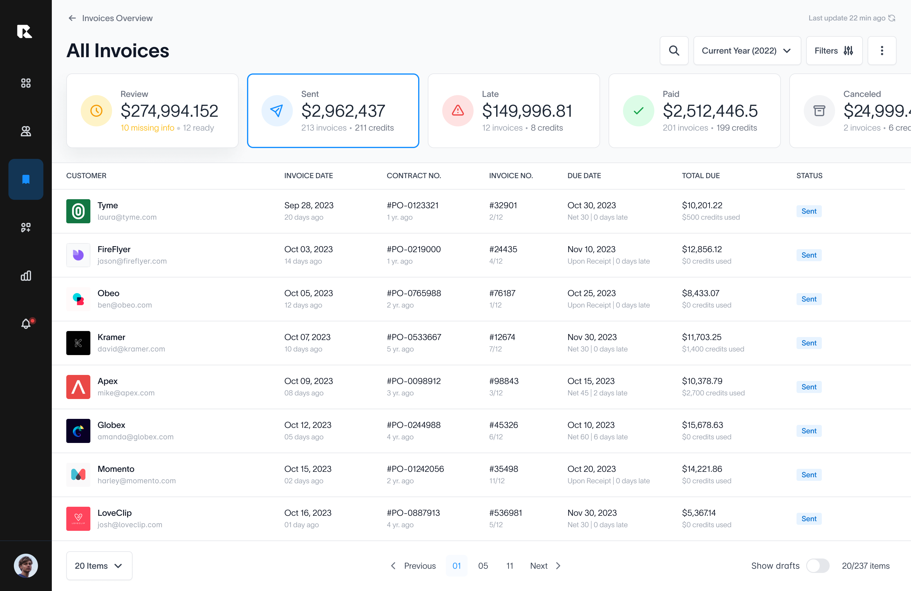 screenshot of Received