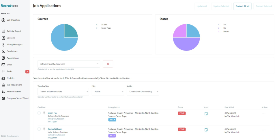screenshot of Recruiteze