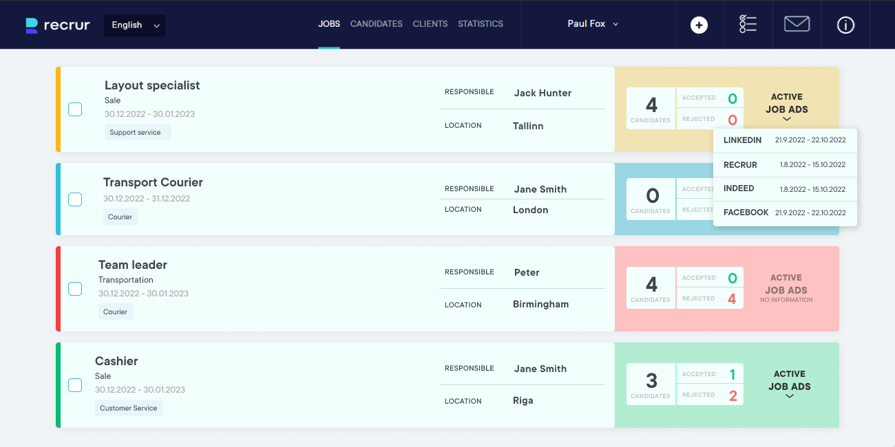 screenshot of Recrur