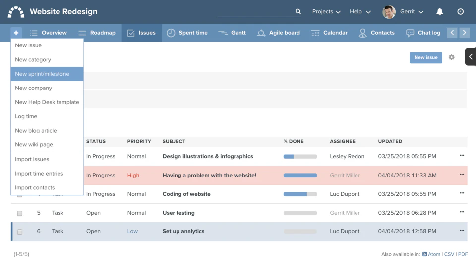 screenshot of Redmine
