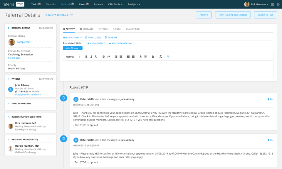 screenshot of ReferralMD
