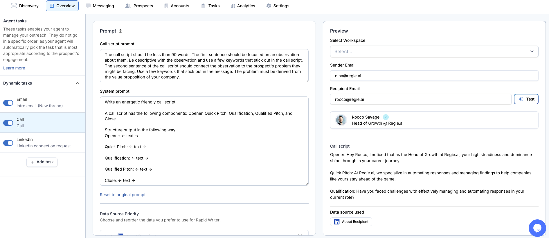 screenshot of Regie.ai