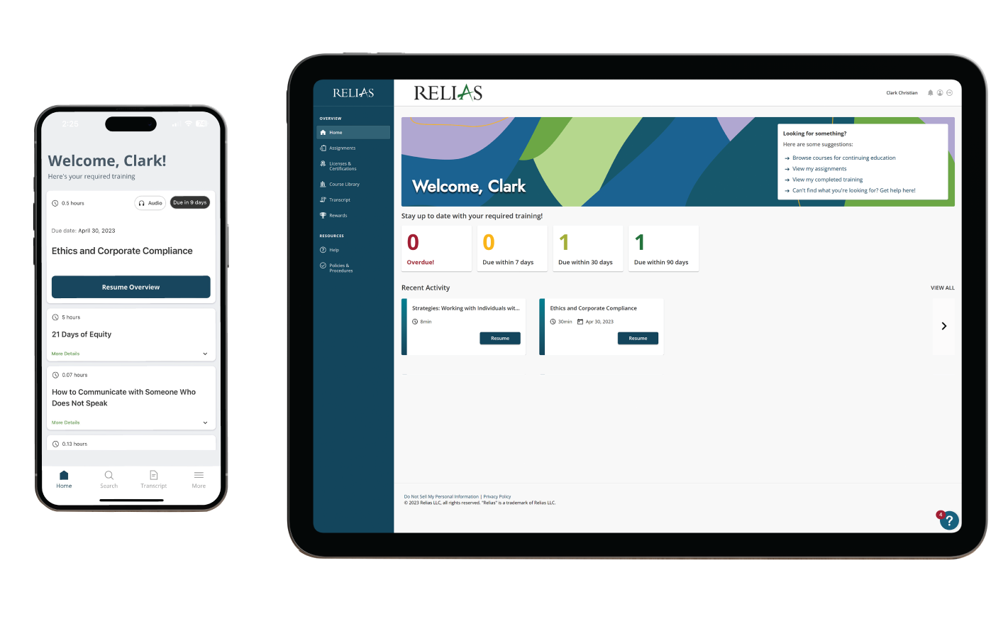 screenshot of Relias