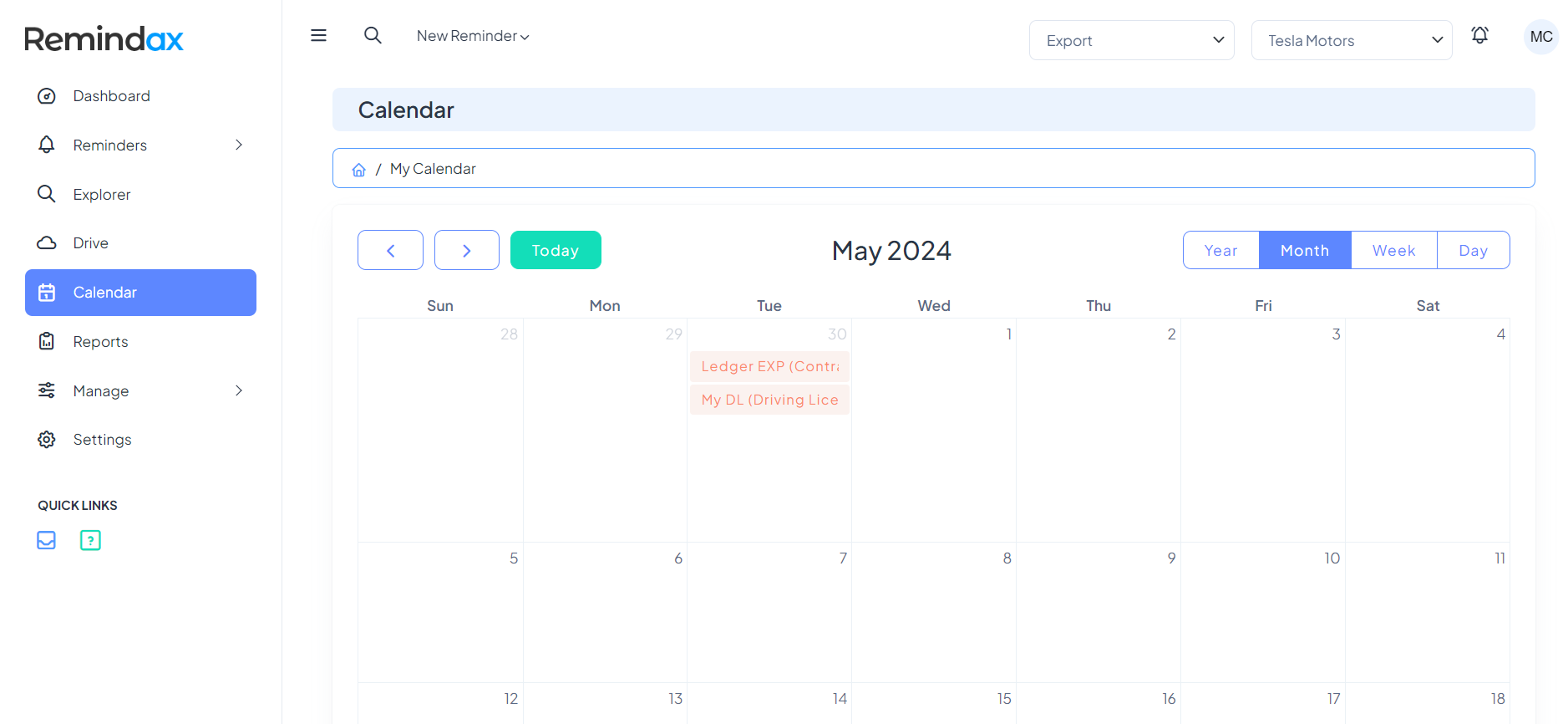 screenshot of Remindax
