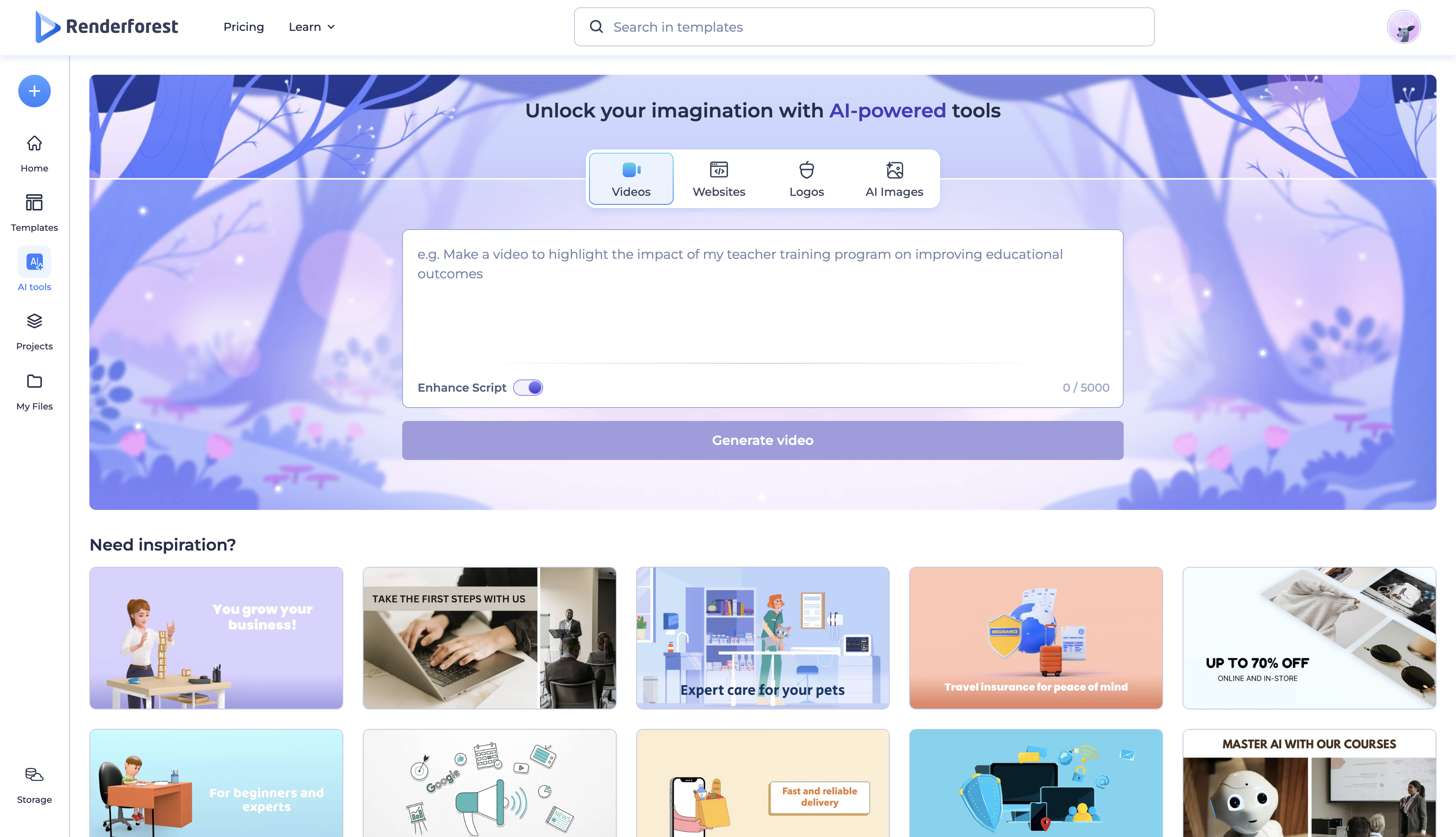 screenshot of Renderforest