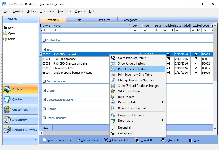 screenshot of RentMaster