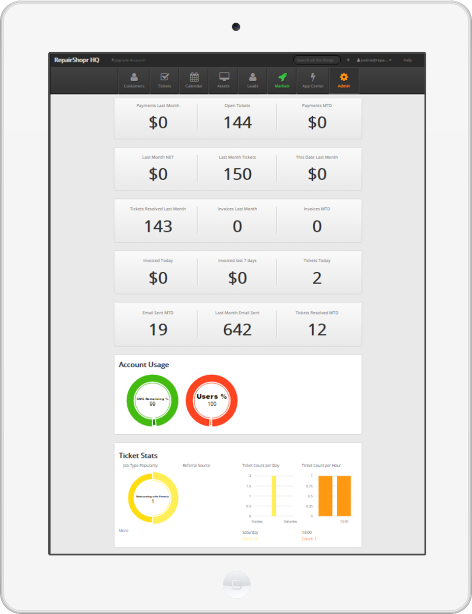 screenshot of RepairShopr
