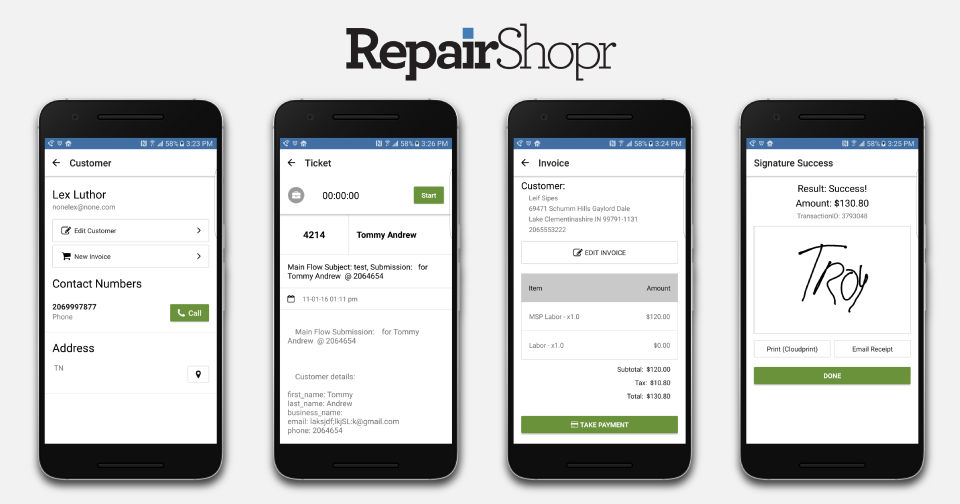 screenshot of RepairShopr