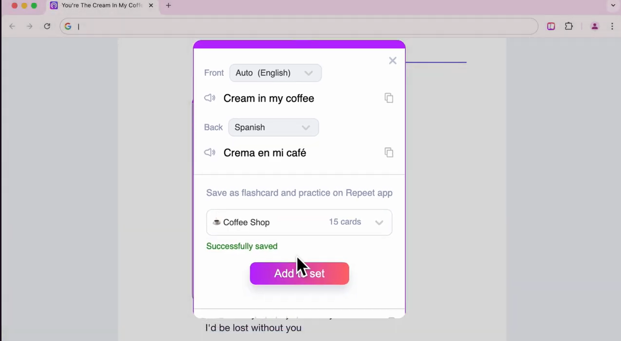 screenshot of Repeet