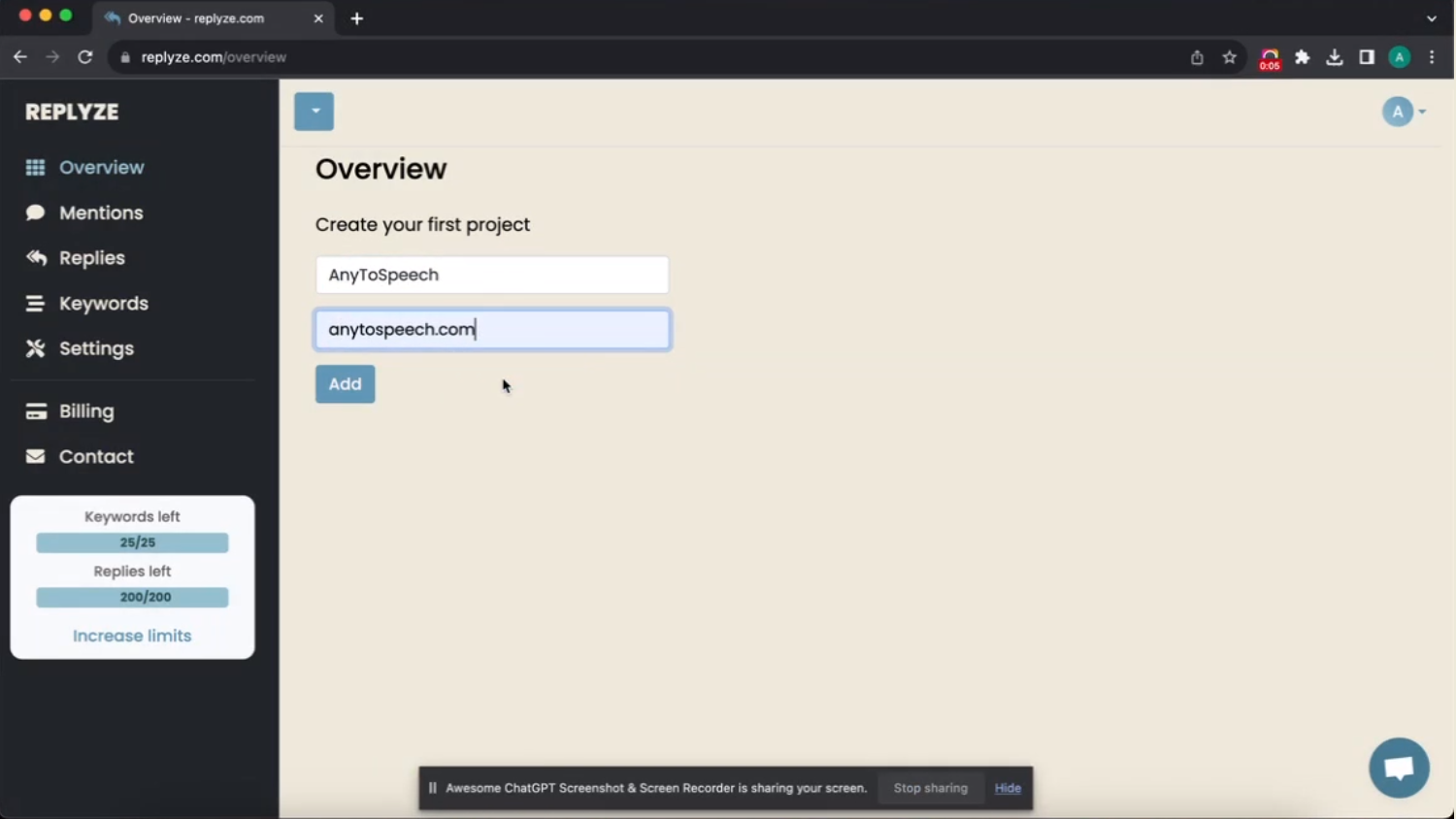 screenshot of Replyze