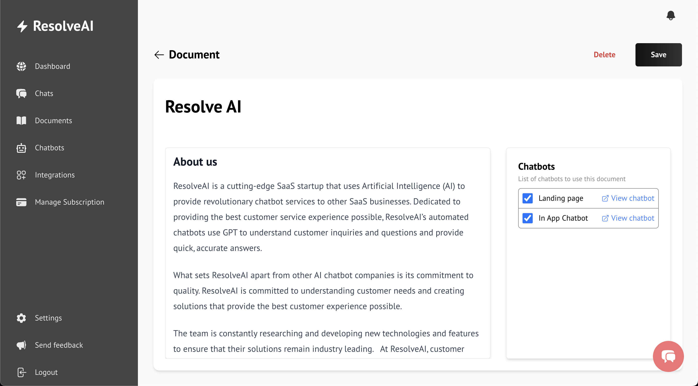 screenshot of ResolveAI