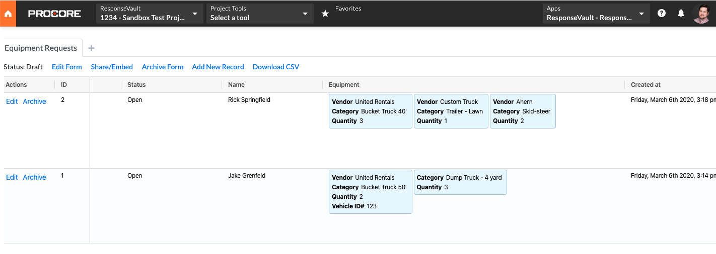 screenshot of ResponseVault