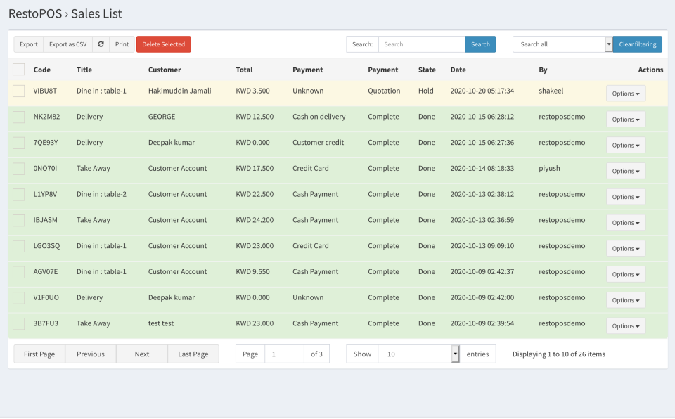 screenshot of RestoPOS