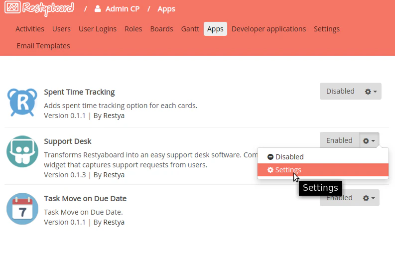 screenshot of Restya