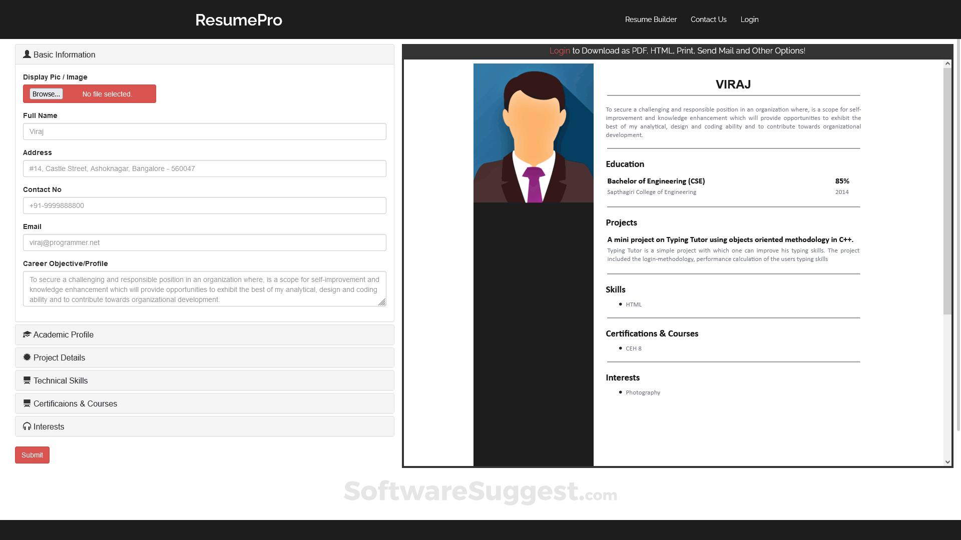 screenshot of ResumePro