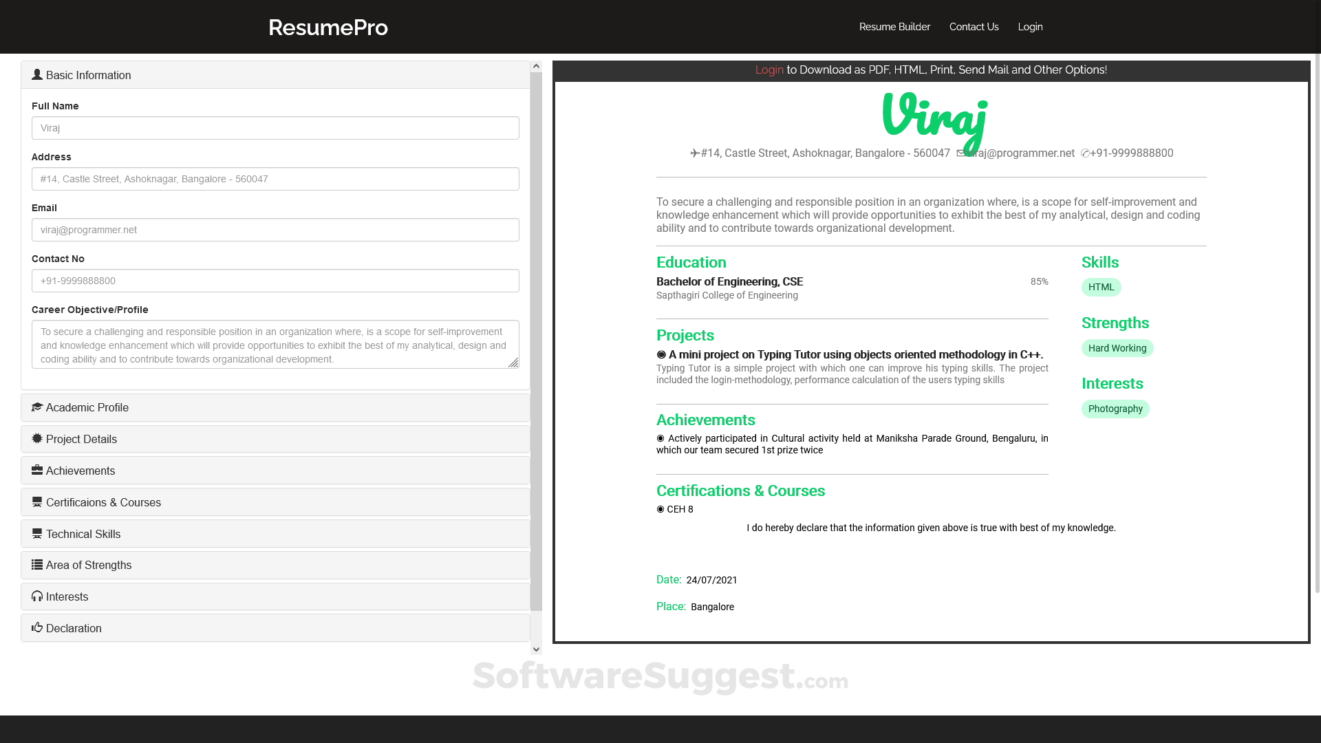 screenshot of ResumePro