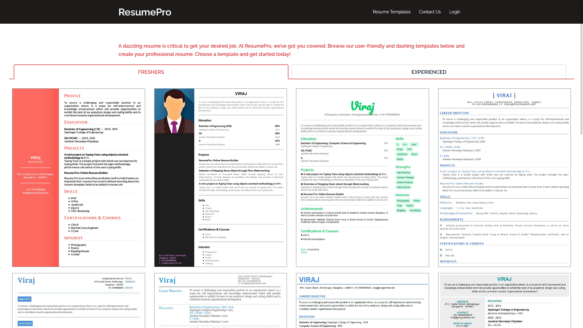 screenshot of ResumePro