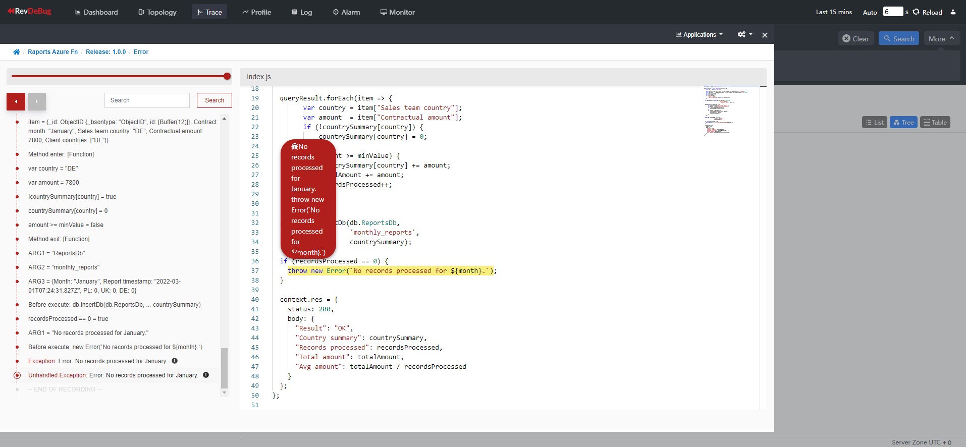 screenshot of RevDeBug